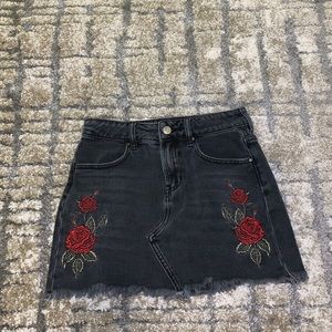 Pacsun Black Denim Embroidered Skirt